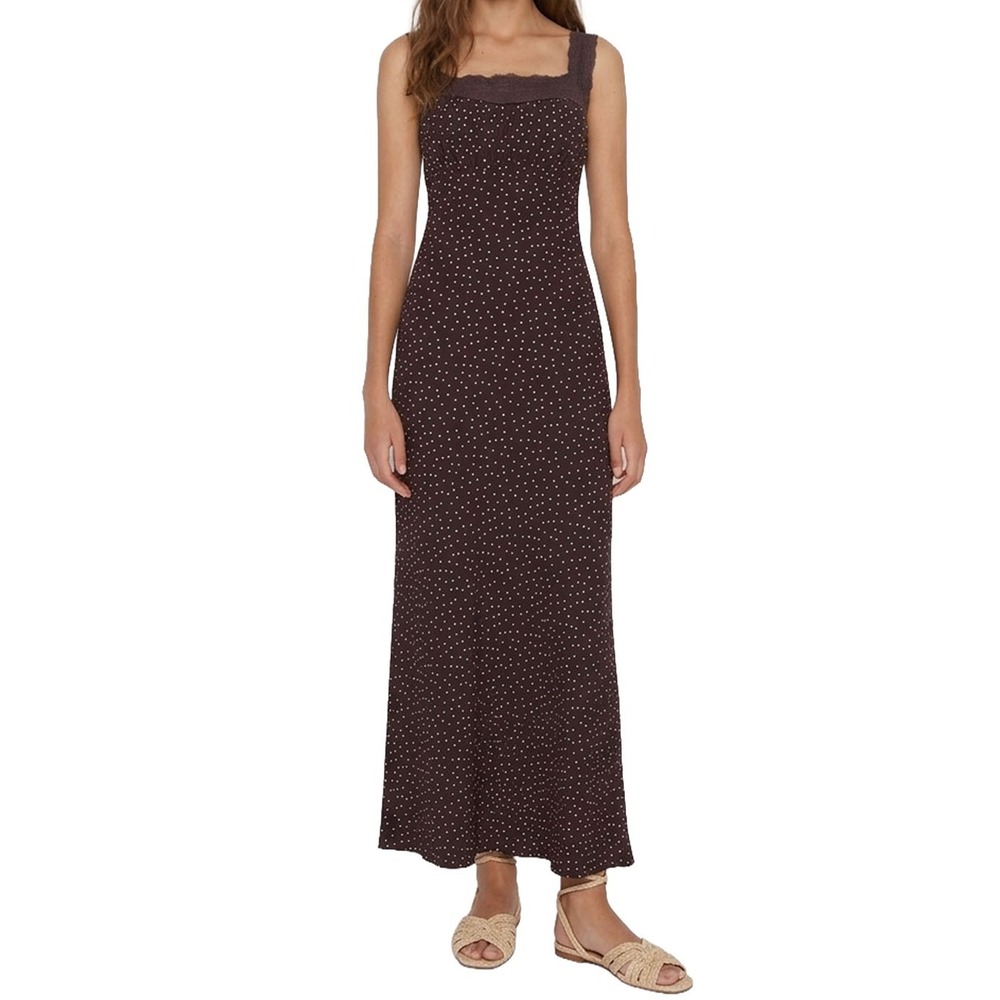 New Reformation Bobbie Dress Colette Dot Brown Polka Dot Lace XS